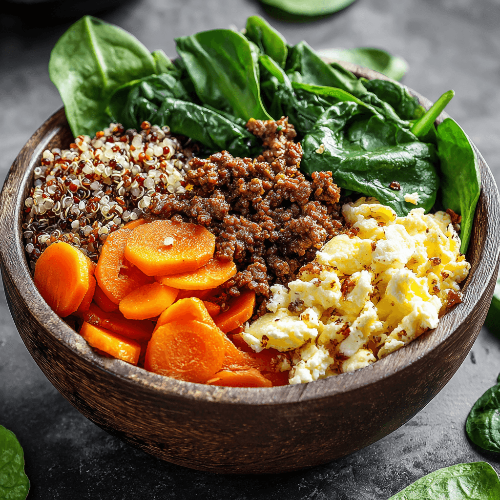 Beef & Quinoa Harvest - Fresh dog food with Ground beef, Beef heart, Beef liver, Whole egg, Quinoa, Carrots, Spinach, Green peas, Cod liver oil, Vitamin & Mineral Premix