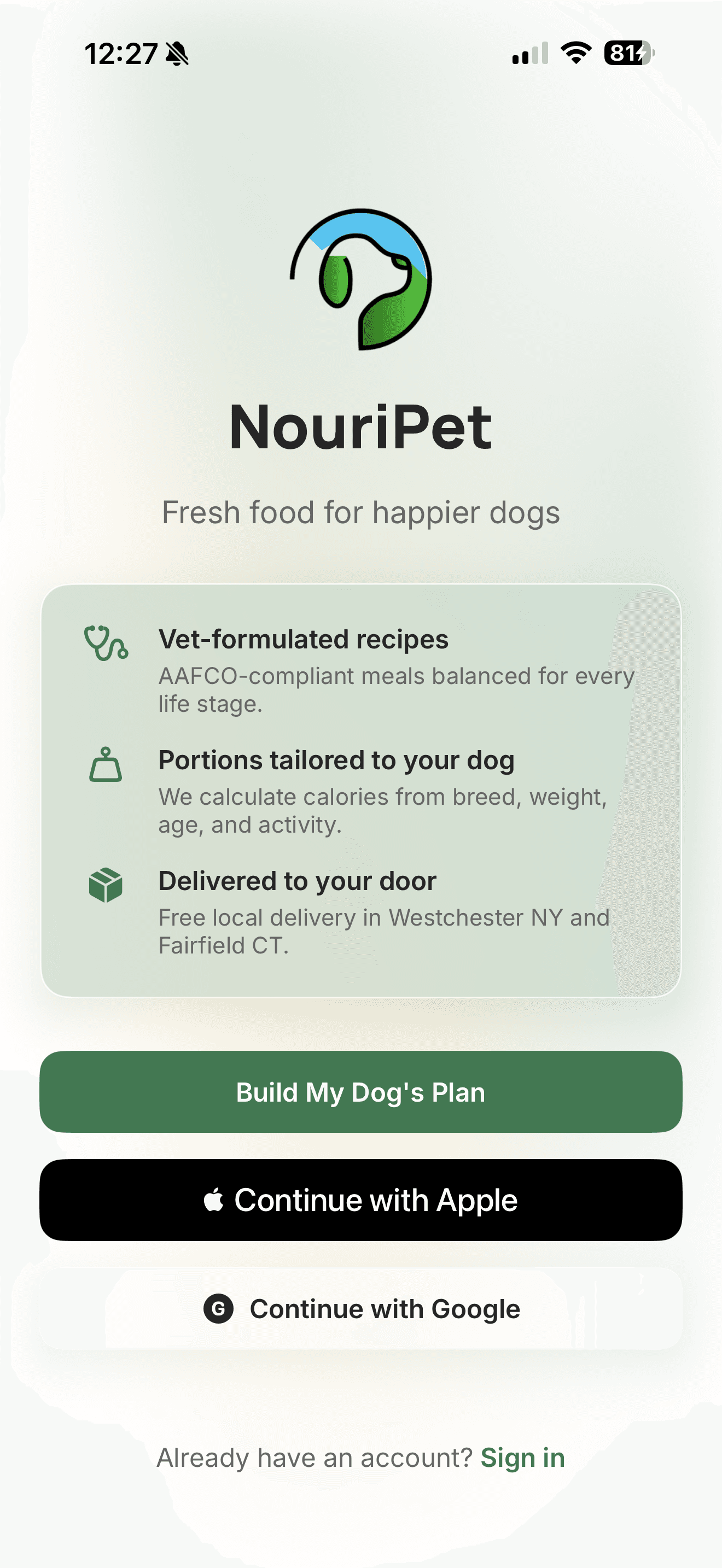 NouriPet app home screen
